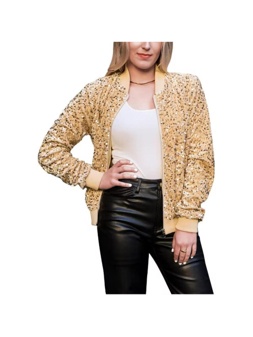 Anna-Kaci Women's Sparkle Sparkly Sequin Jacket Glitter Long Sleeves Front NEW